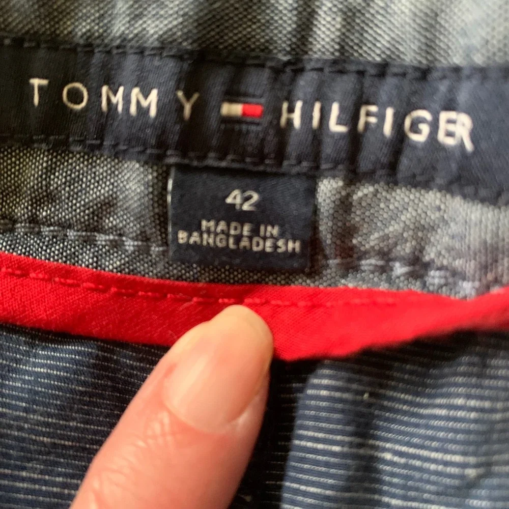Tommy Hilfiger 42 Chino Shorts Blue Excellent Textured Cotton Flat Front Pockets